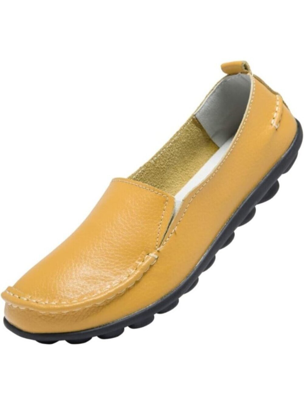 〽️Women’s Yellowish Leather Slip On Loafers Comfortable Walking Flats Casual